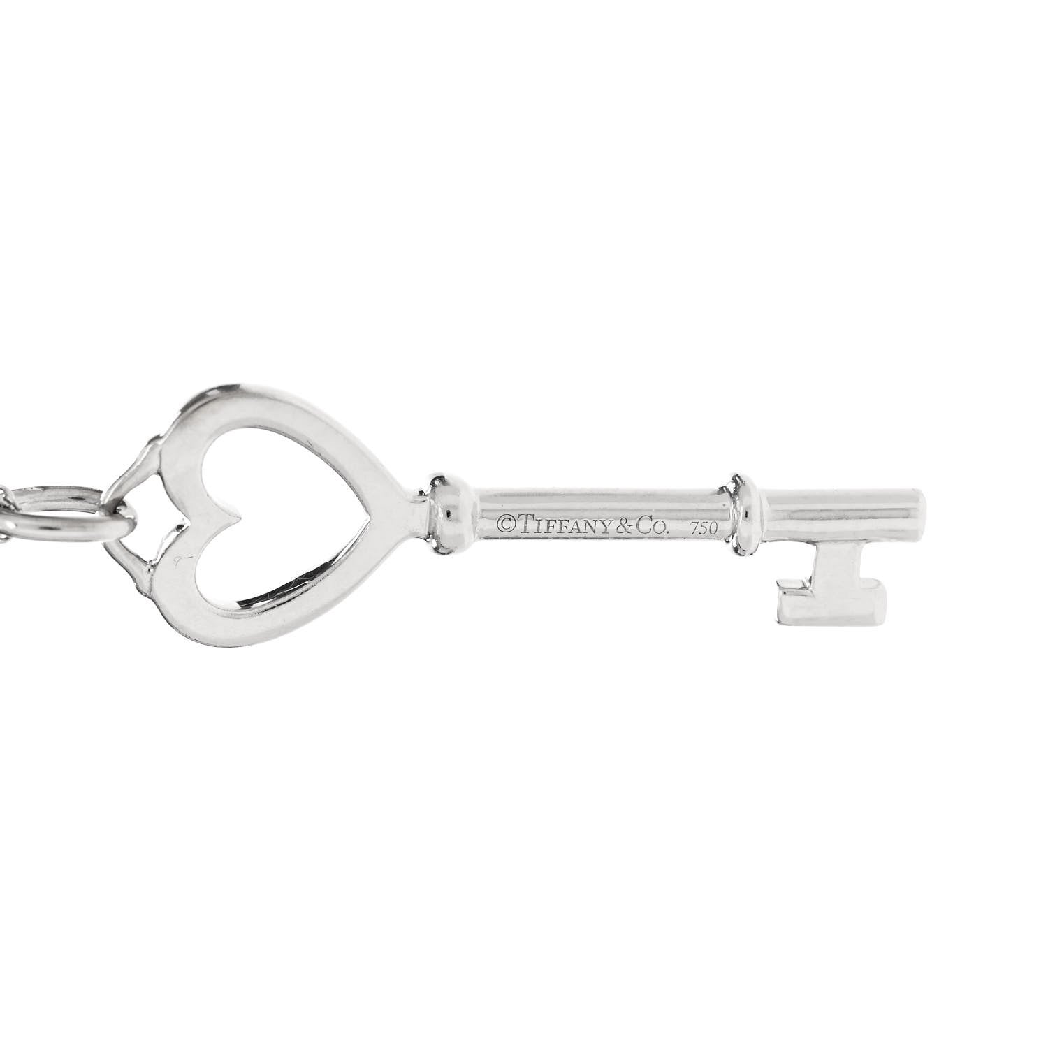 Tiffany 18K White Gold Diamond Medium Heart Key Pendant Necklace 4 of 7