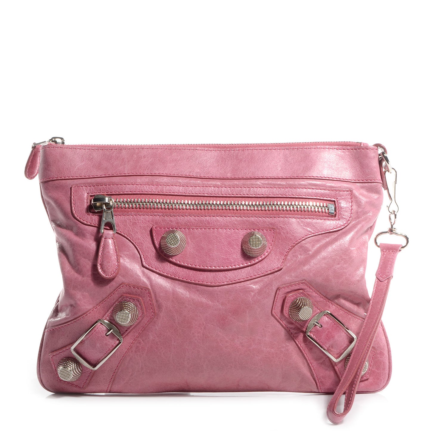 Agneau Giant 21 Silver Hardware Flat Handle Clutch Framboise