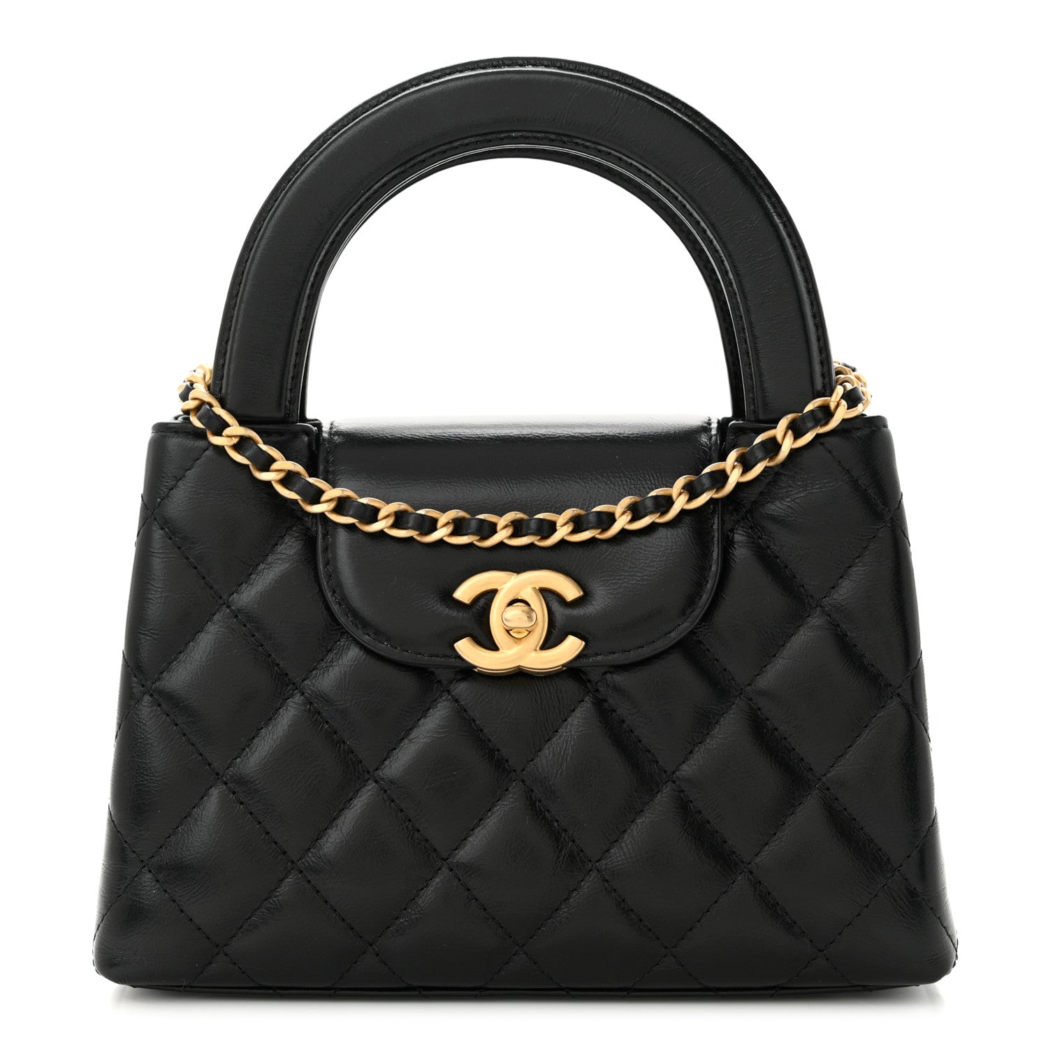 Chanel Shiny Aged Calfskin Quilted Nano Kelly Shopper Black 1 of 10