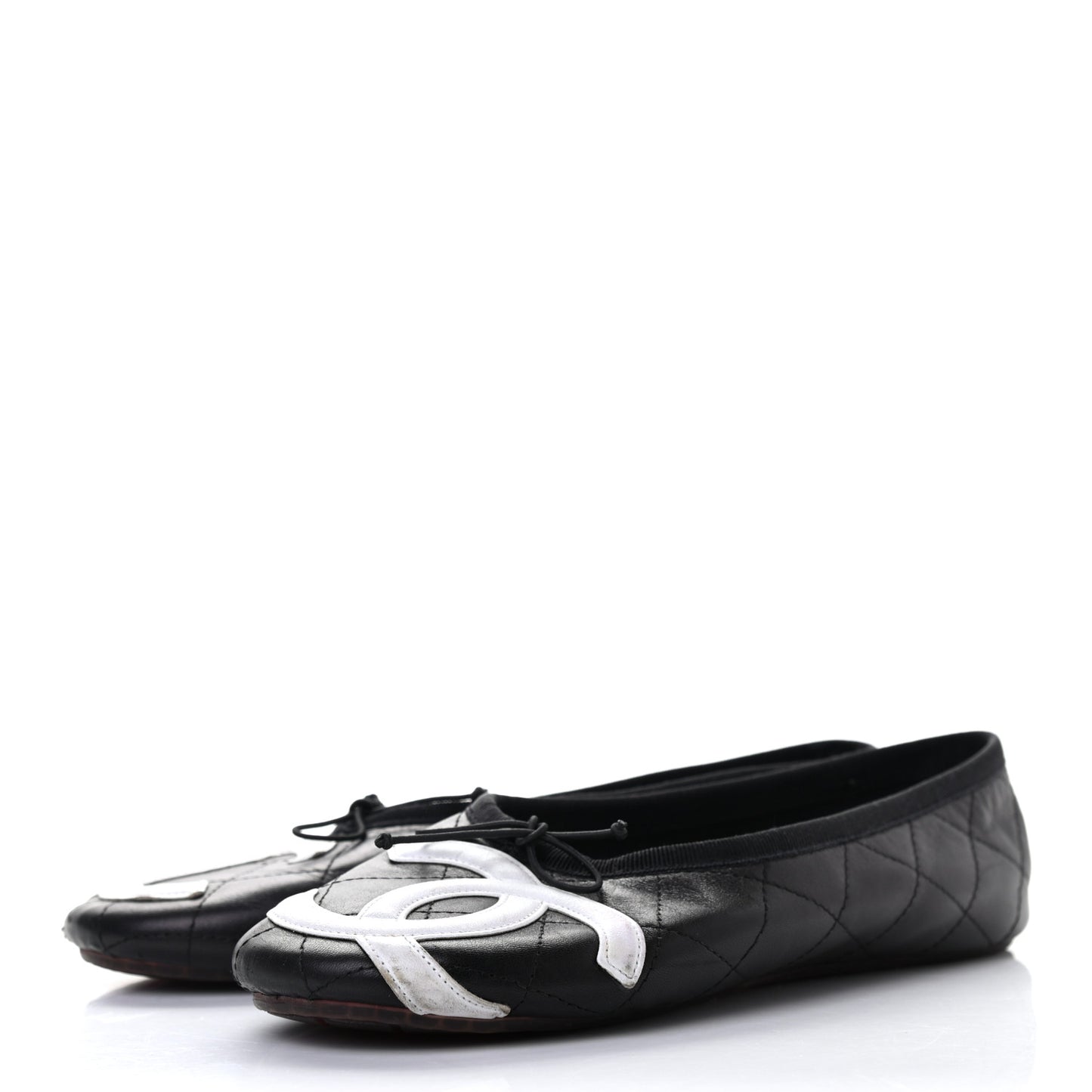 Lambskin Quilted Cambon Ballerina Flats 38 Black