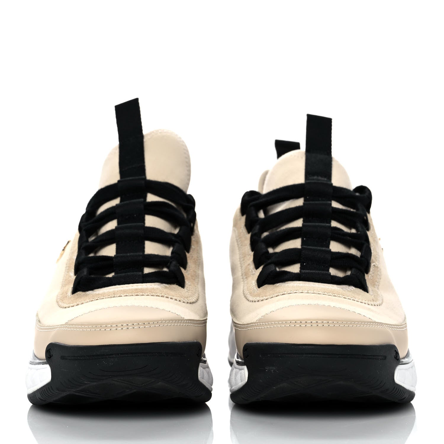 Chanel Velvet Calfskin Mixed Fibers CC Sneakers Ivory 37.5 Black 2 of 9