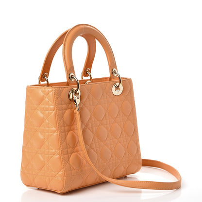 Christian Dior Lambskin Cannage Medium Lady Dior Orange 3 of 7