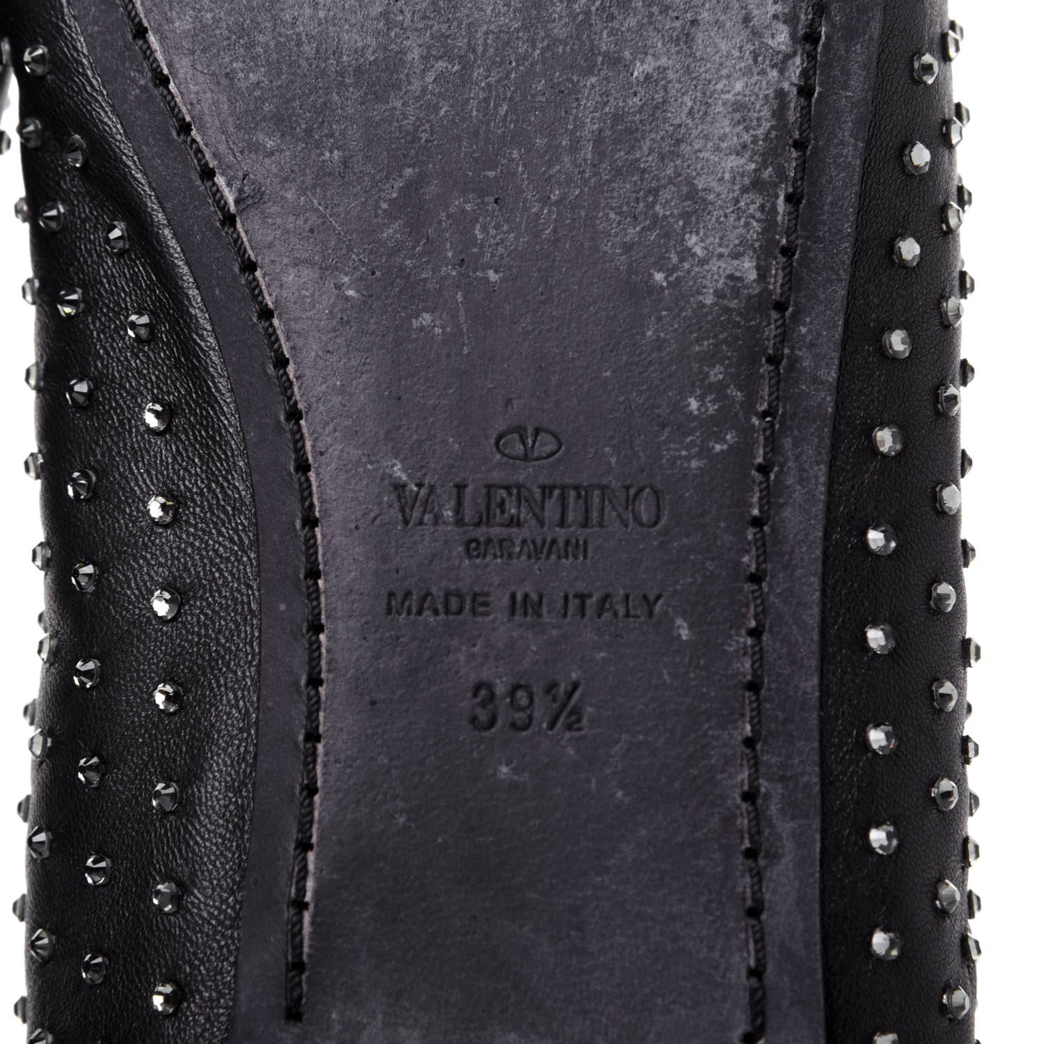 Valentino Garavani Nappa Crystal Studded Rockstud Cross Strap Ballerina Flats 39.5 Black 8 of 11