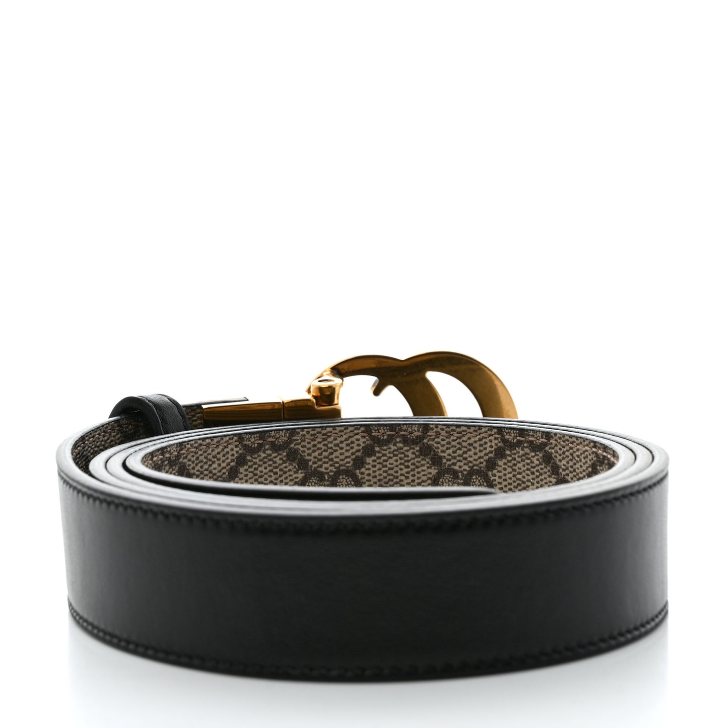 GG Supreme Monogram Plutone Calfskin Double G Reversible 30mm Belt 110 44 Beige Ebony Black