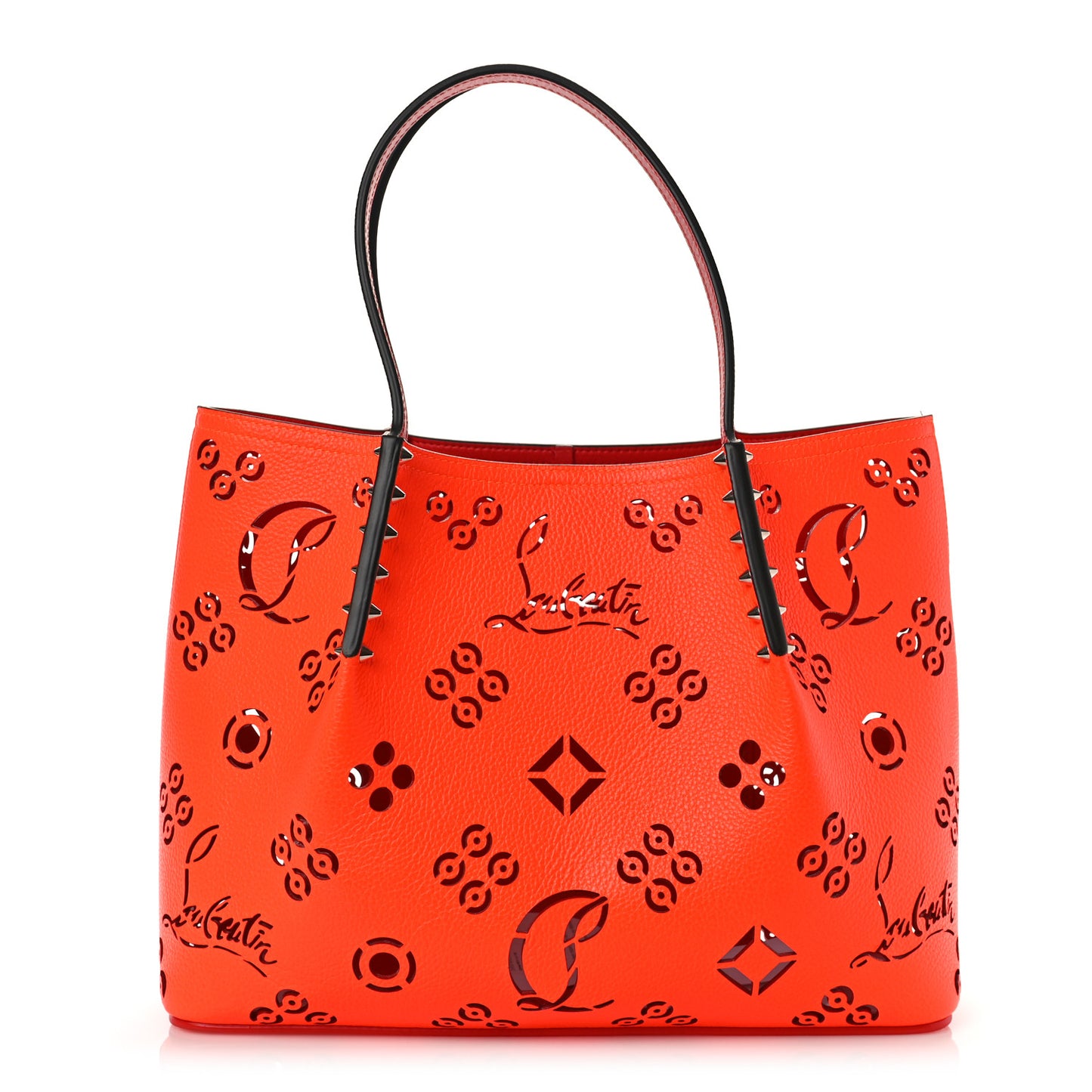 Calfskin Loubinthesky Small Perforated Cabarock Spikes Tote Orange