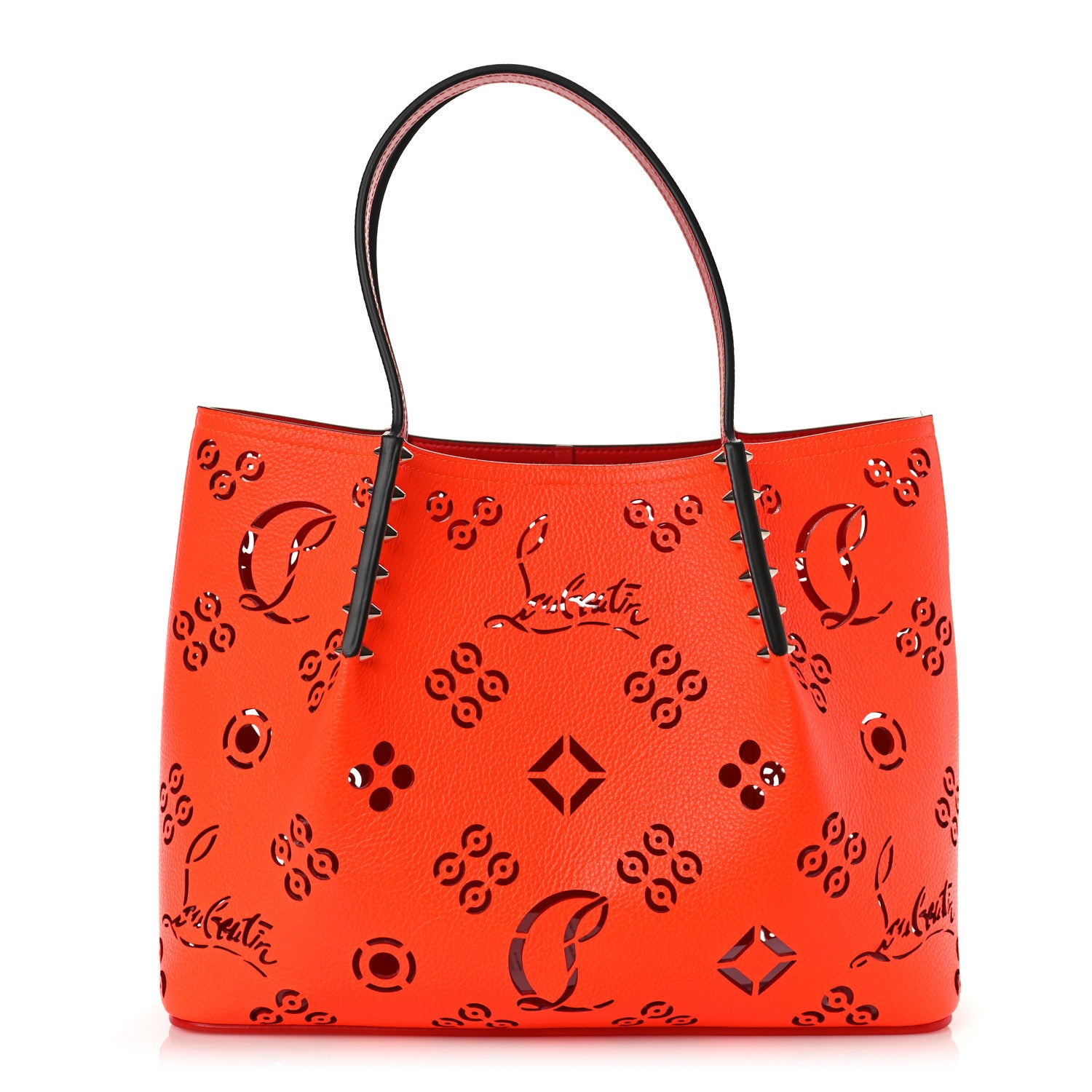 Christian Louboutin Calfskin Loubinthesky Small Perforated Cabarock Spikes Tote Orange 1 of 8