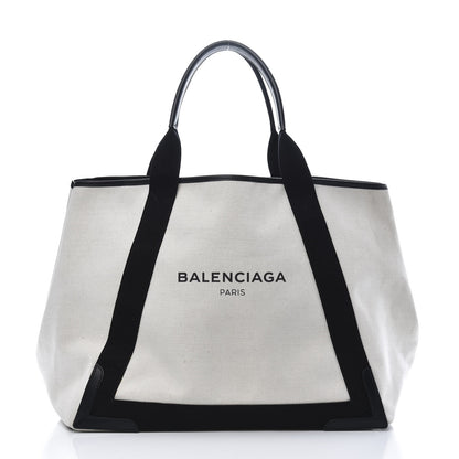 Balenciaga Cotton Canvas Calfskin M Navy Cabas Natural Black 3 of 13