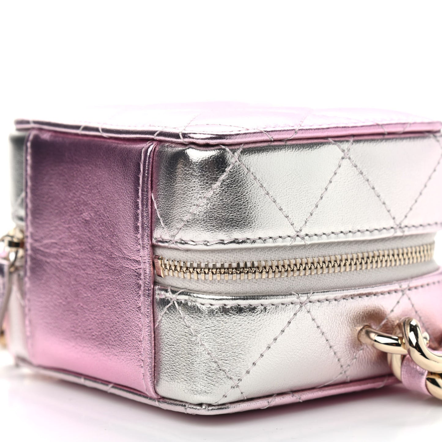 Gradient Metallic Lambskin Quilted Like A Wallet Clutch With Chain Gold Pink