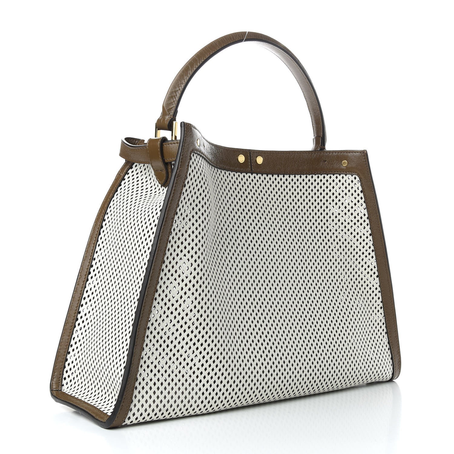 Fendi Vitello Liberty Glossy Lambskin Perforated Large Peekaboo X-Lite White Ice Rust Maya 3 of 8