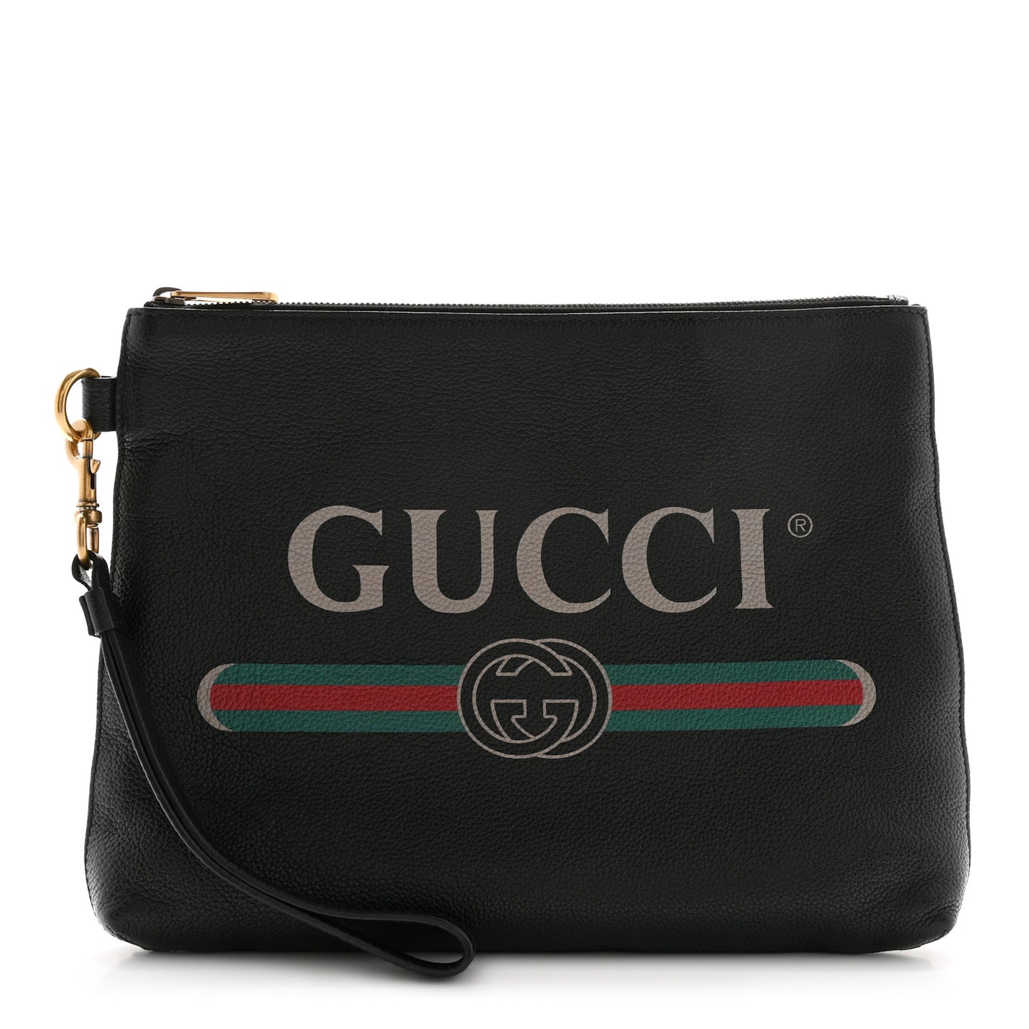 Pebbled Calfskin Logo Wristlet Black
