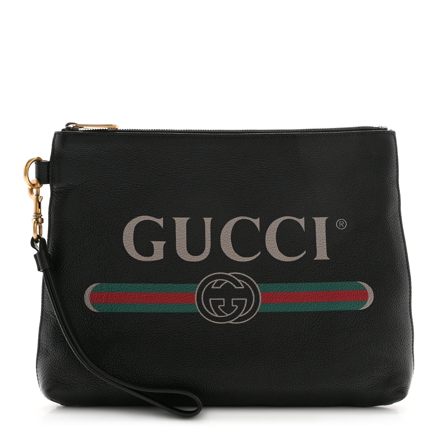 Gucci Pebbled Calfskin Logo Wristlet Black 1 of 10