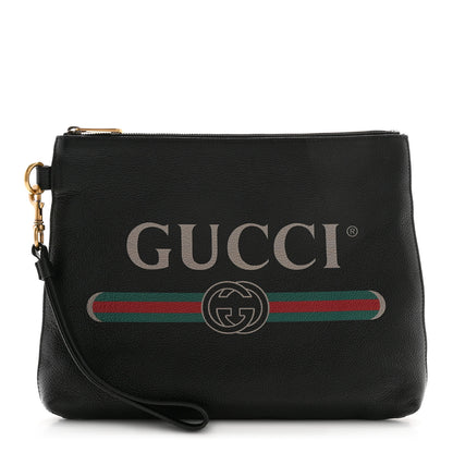 Gucci Pebbled Calfskin Logo Wristlet Black 1 of 10