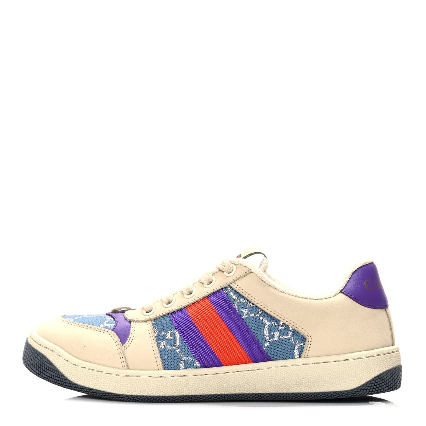 Calfskin Lame GG Monogram Web Womens Screener Sneakers 36 Blue Silver Dusty Milk Shine Purple