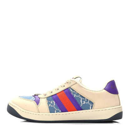 Gucci Calfskin Lame GG Monogram Web Womens Screener Sneakers 36 Blue Silver Dusty Milk Shine Purple 1 of 11