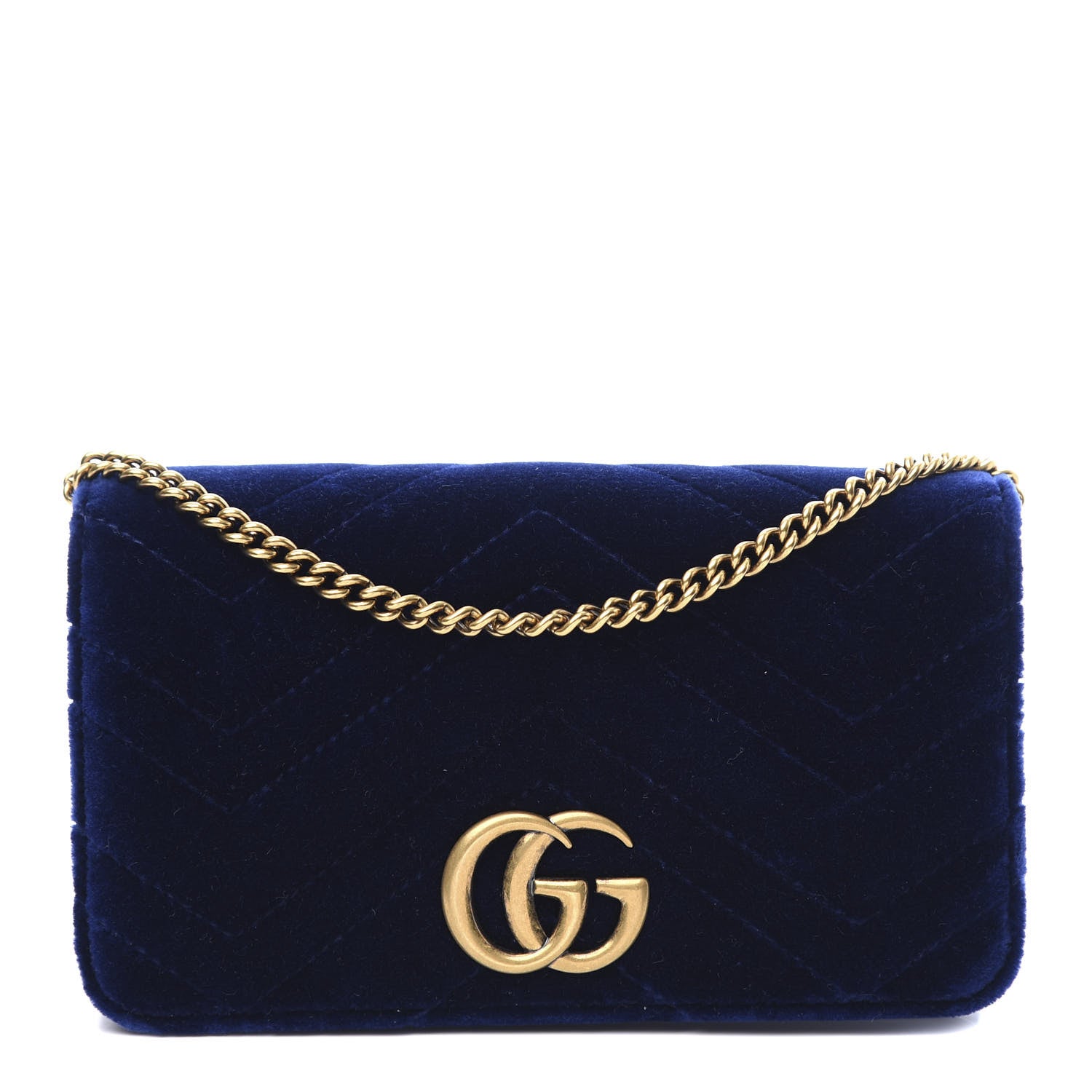 Gucci Velvet Matelasse GG Marmont Mini Bag Cobalt Blue 1 of 9