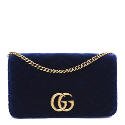 Gucci Velvet Matelasse GG Marmont Mini Bag Cobalt Blue 1 of 9