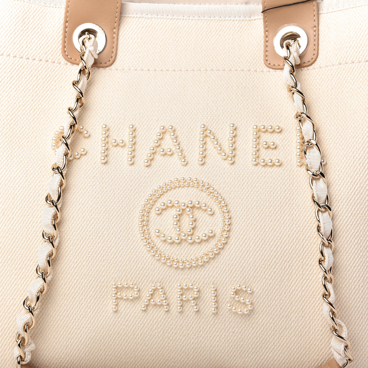 Canvas Pearl Medium Deauville Tote Ecru Beige