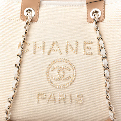 Chanel Canvas Pearl Medium Deauville Tote Ecru Beige 9 of 10