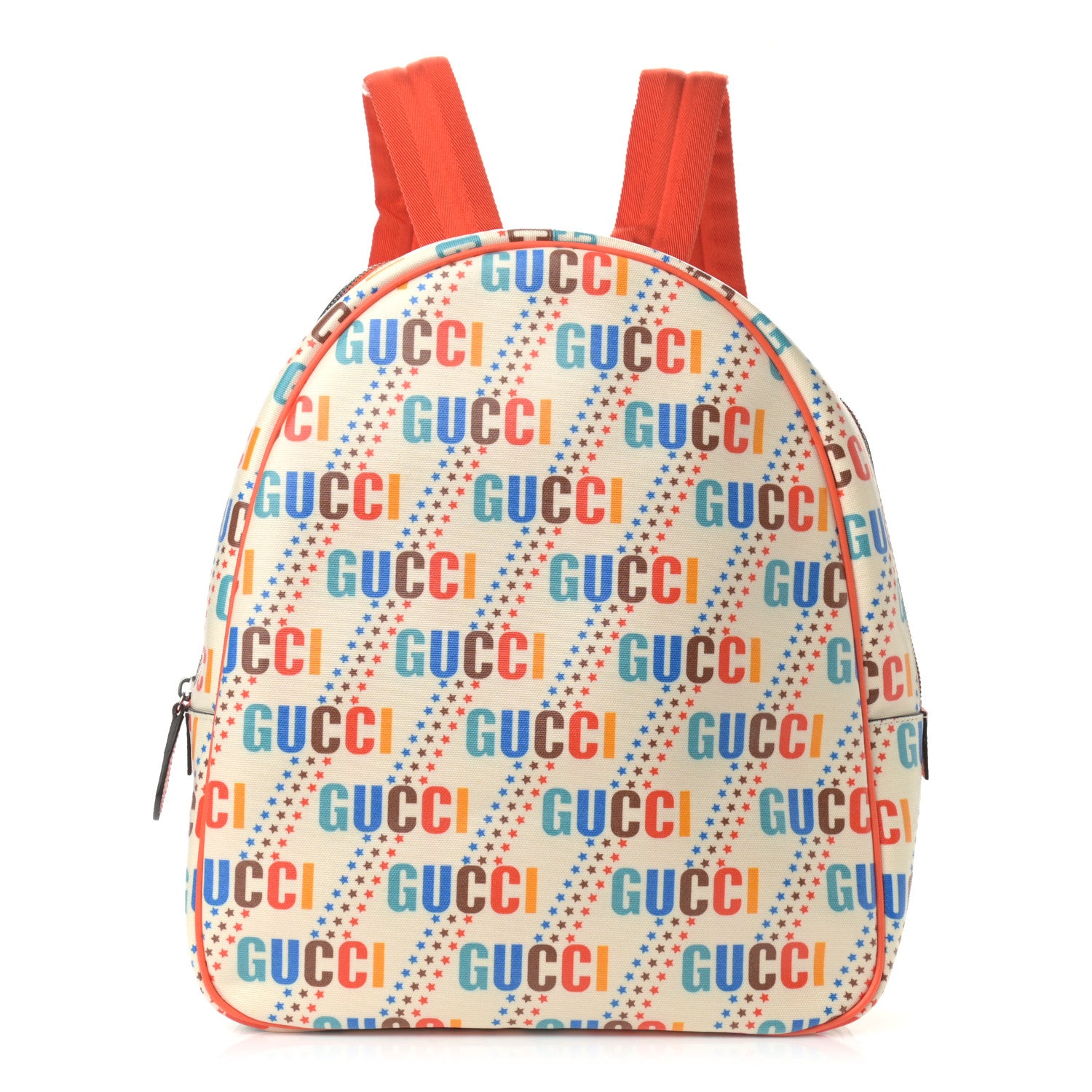 Gucci Coated Canvas Logo Star Print Childrens Dome Backpack Beige Multicolor Vibrant Orange 1 of 10