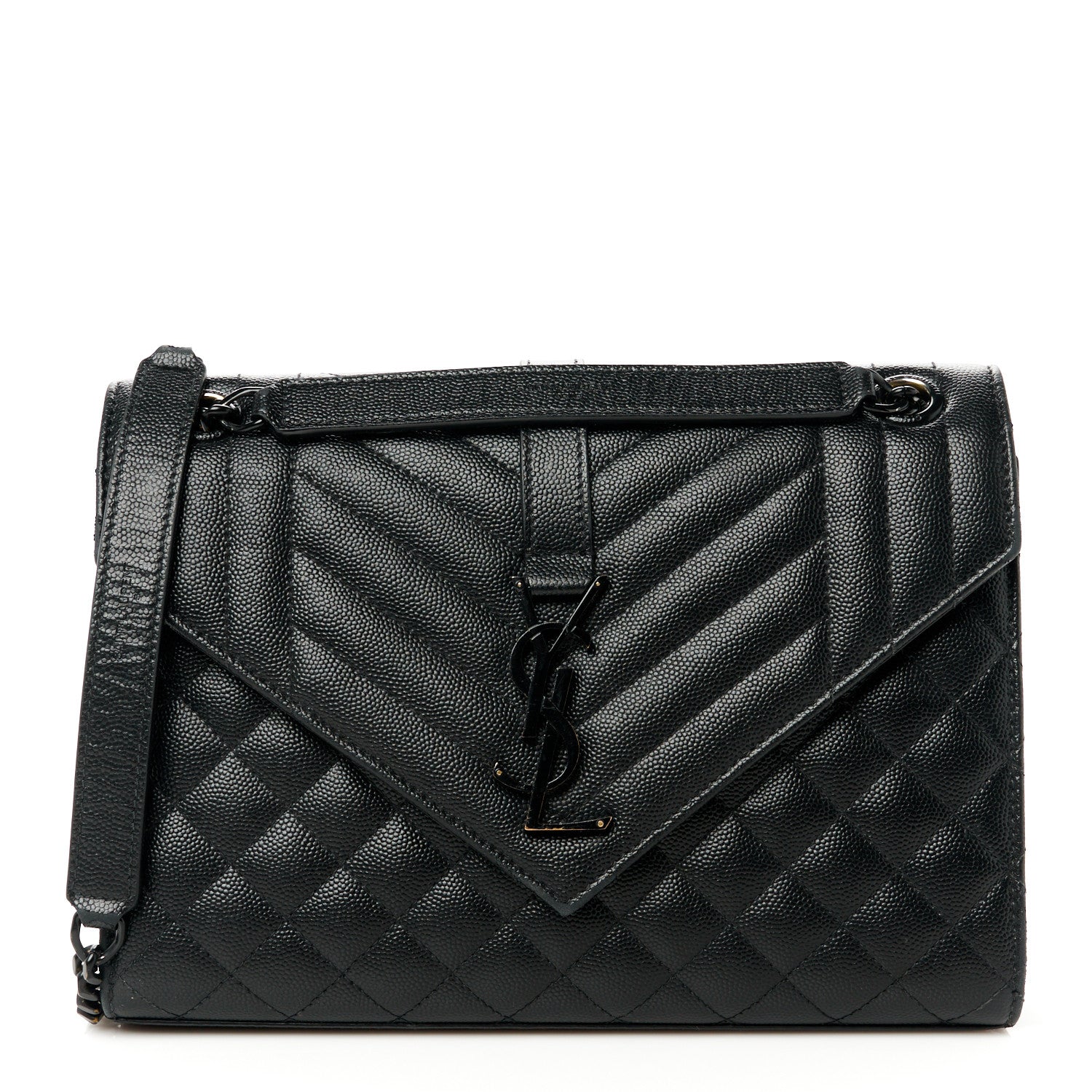 Saint Laurent Grain De Poudre Textured Mixed Matelasse Triquilt Medium Monogram Monochrome Satchel Black 1 of 15