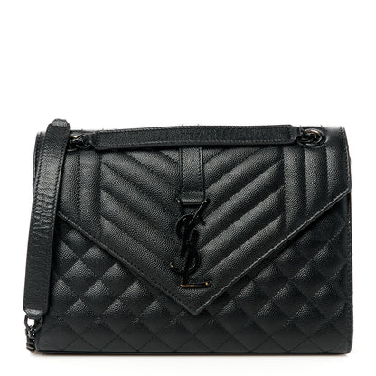 Saint Laurent Grain De Poudre Textured Mixed Matelasse Triquilt Medium Monogram Monochrome Satchel Black 1 of 15