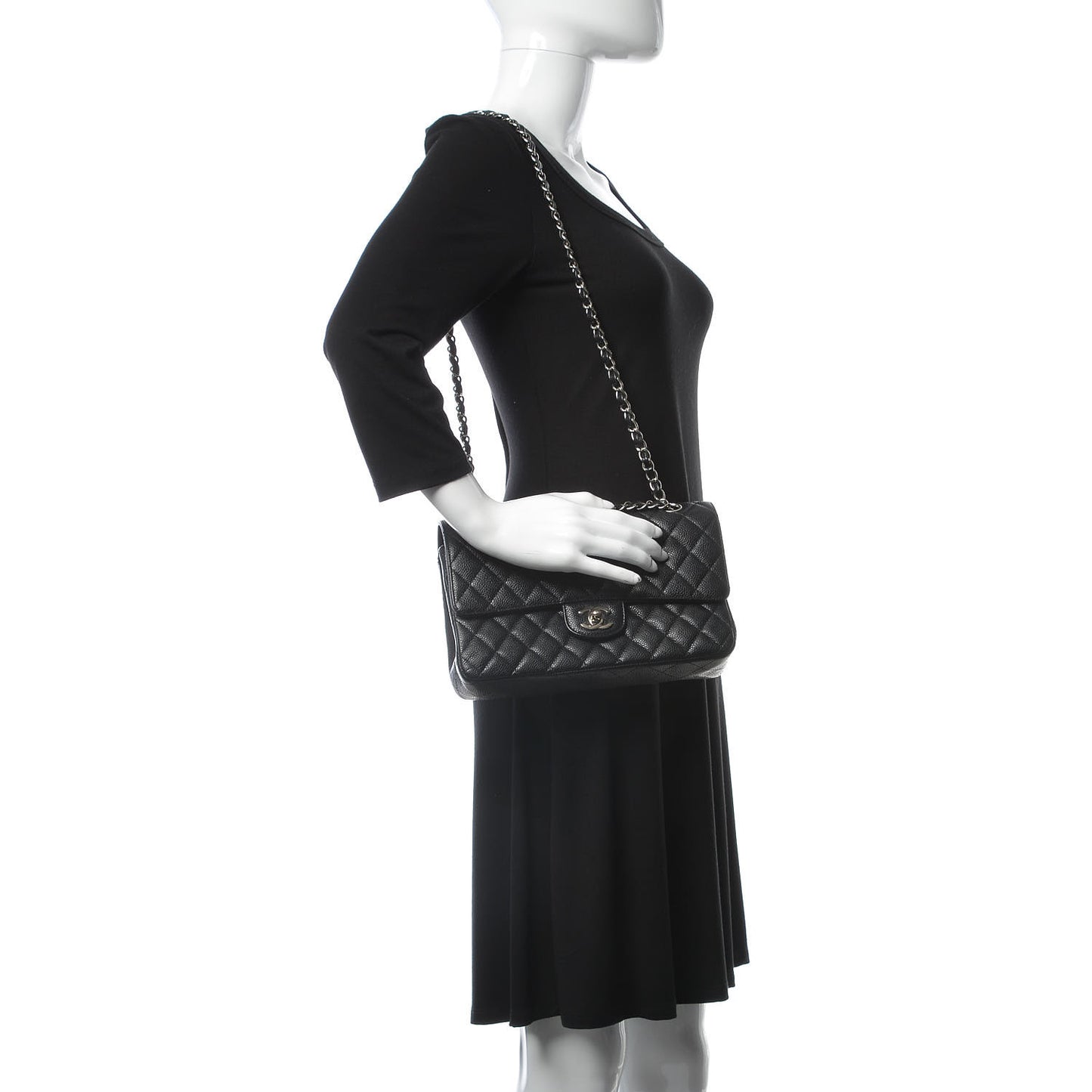 Caviar Quilted Medium Double Flap Black