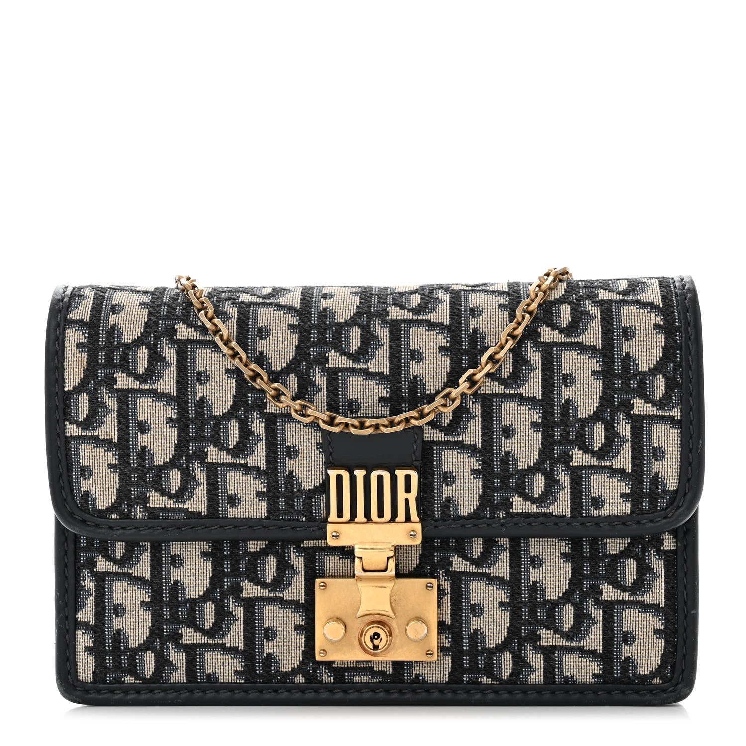 Christian Dior Oblique DiorAddict Wallet On Chain Clutch Navy Blue 1 of 15