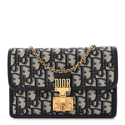 Christian Dior Oblique DiorAddict Wallet On Chain Clutch Navy Blue 1 of 15