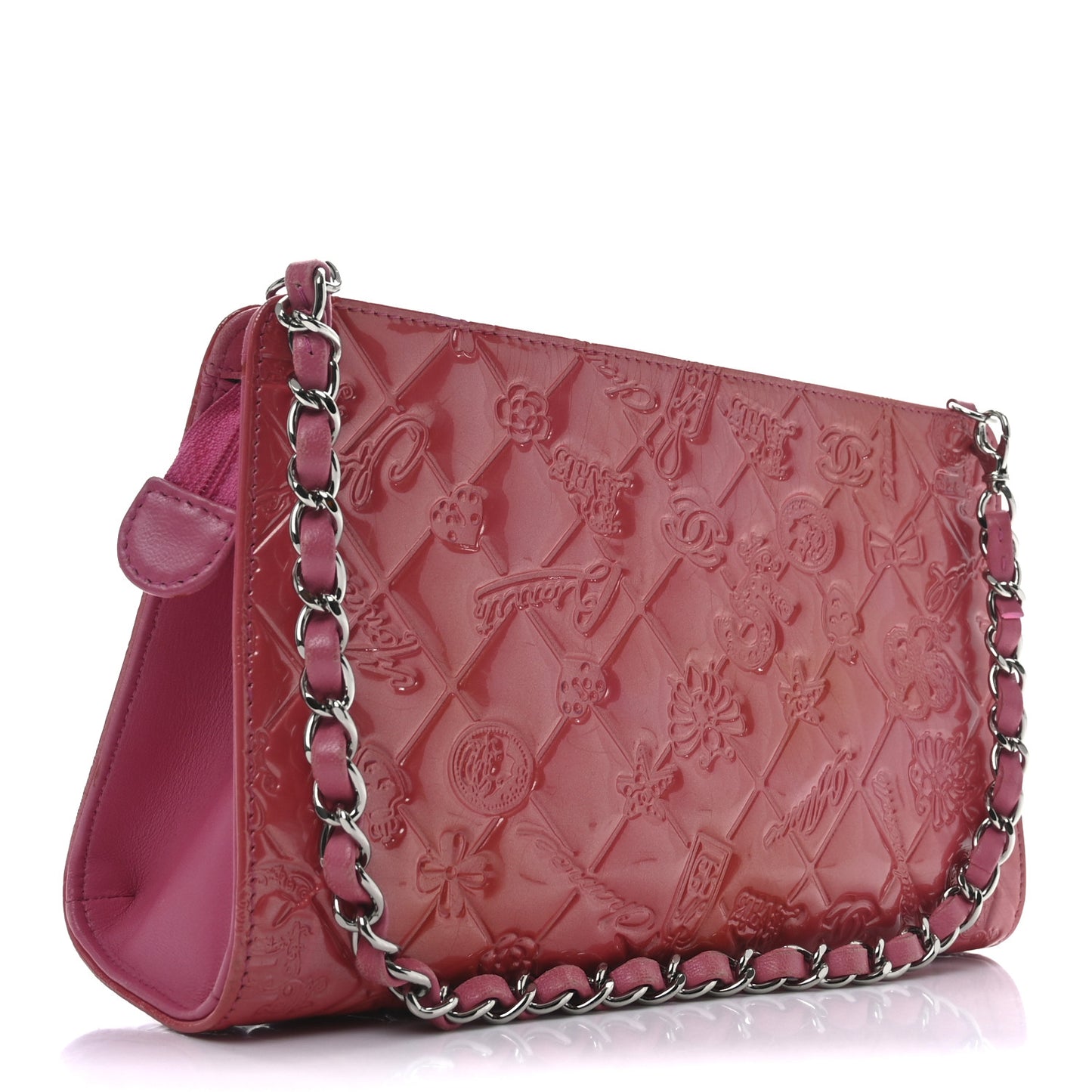 Patent Calfskin Lucky Symbols Pochette Hot Pink