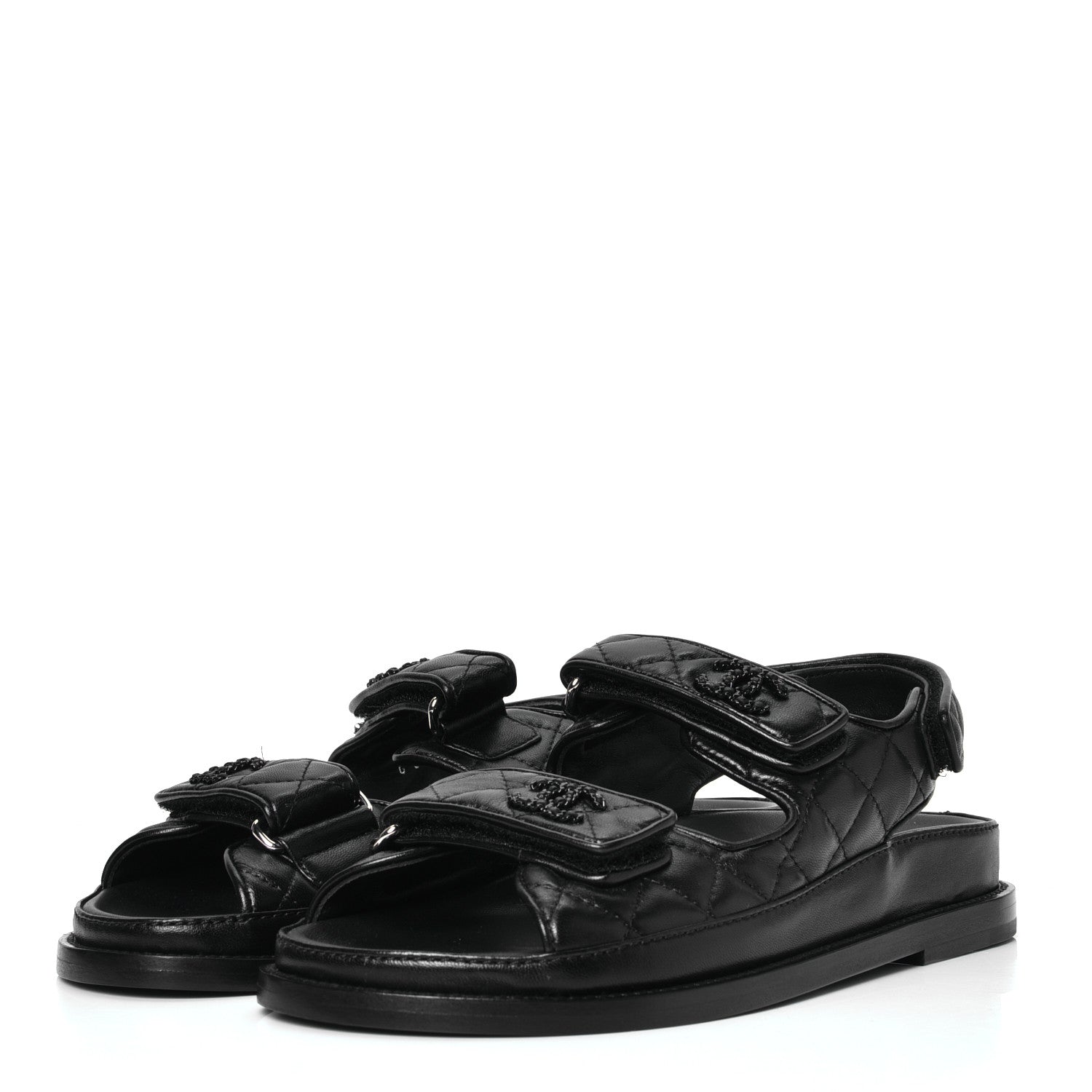 Chanel Lambskin Velcro Dad Sandals 36 Black 2 of 4