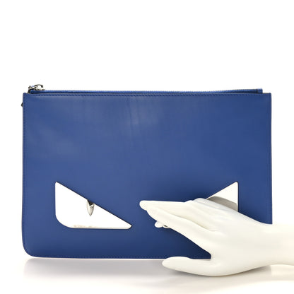 Fendi Vitello Century Metal Monster Eyes Pouch Blue Neon 2 of 7