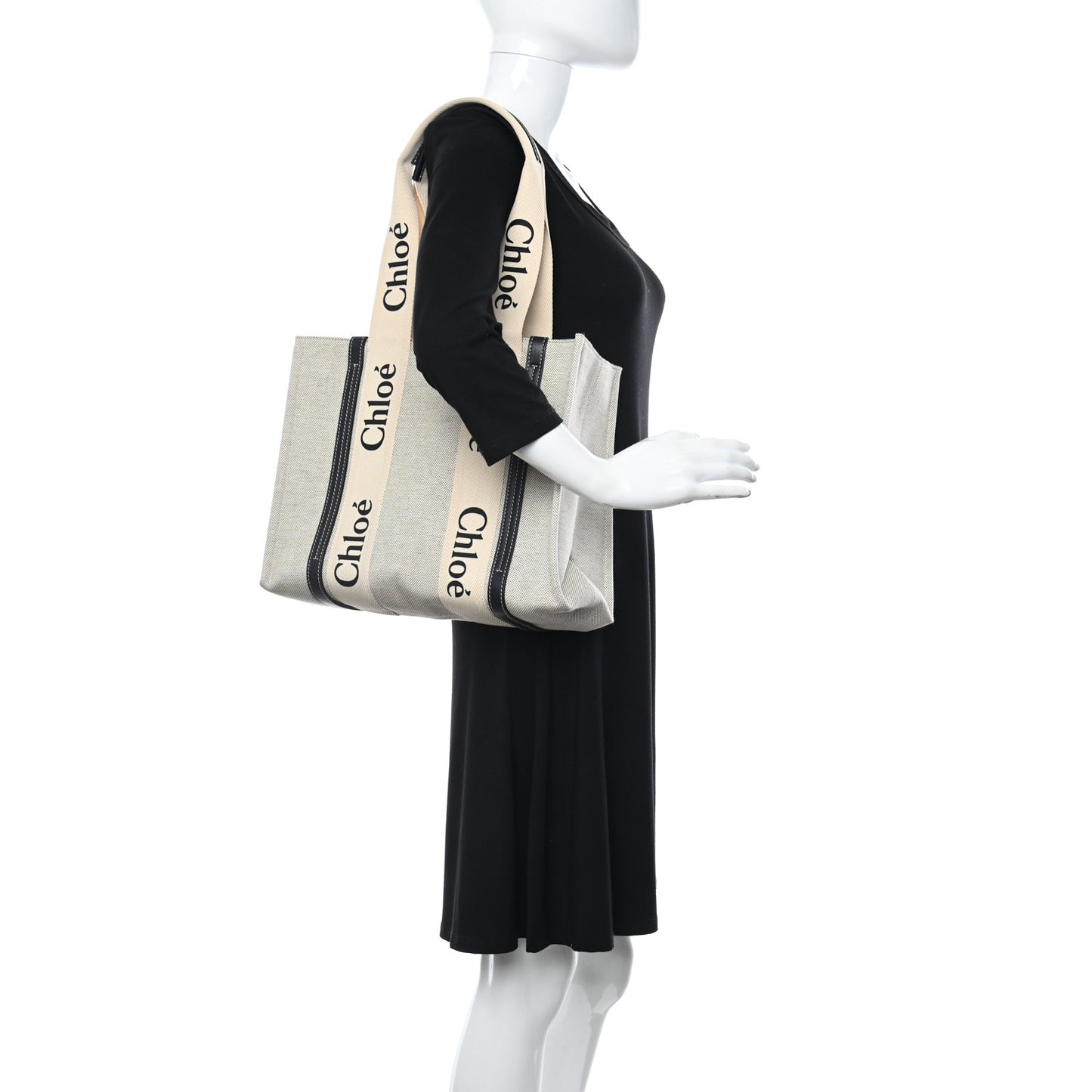 Cotton Calfskin Medium Woody Ribbon Tote White Black
