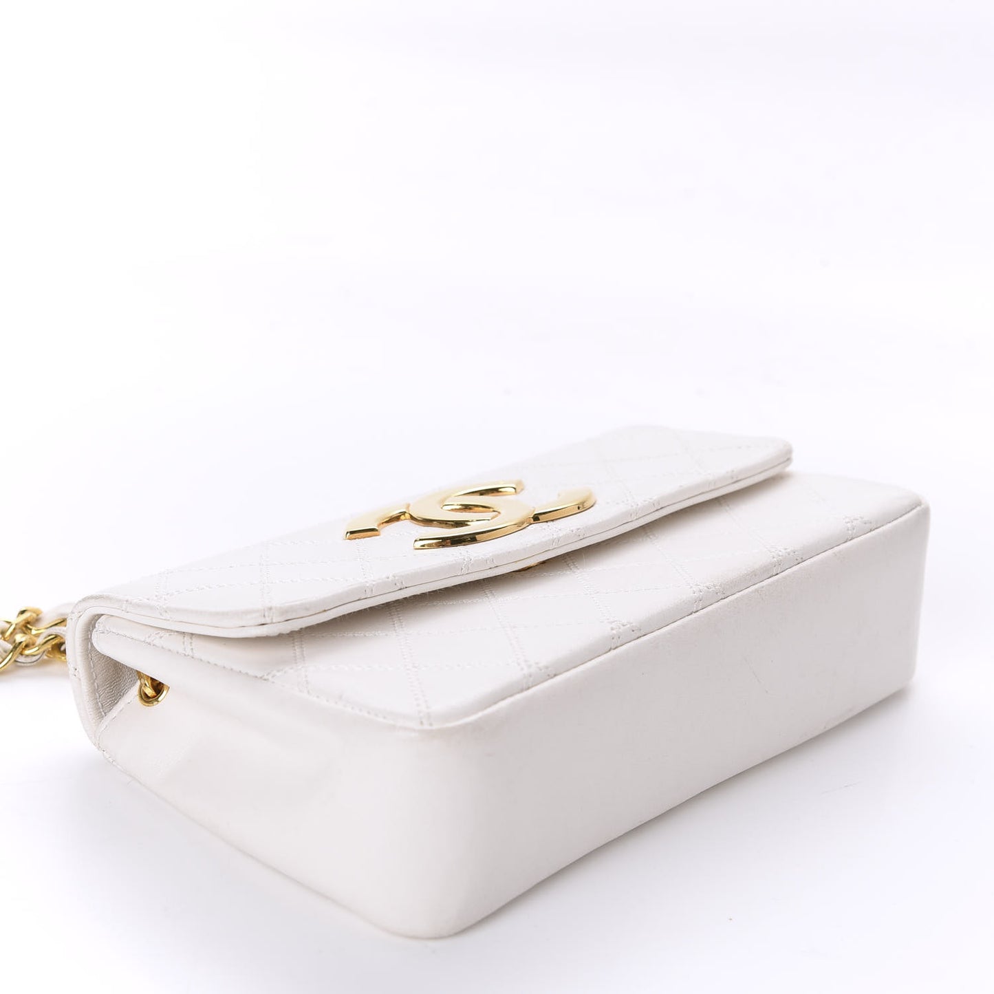 Calfskin Diamond Double Stitch Flap White