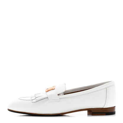 Hermes Calfskin Womens Royal Loafers 38 White 1 of 9