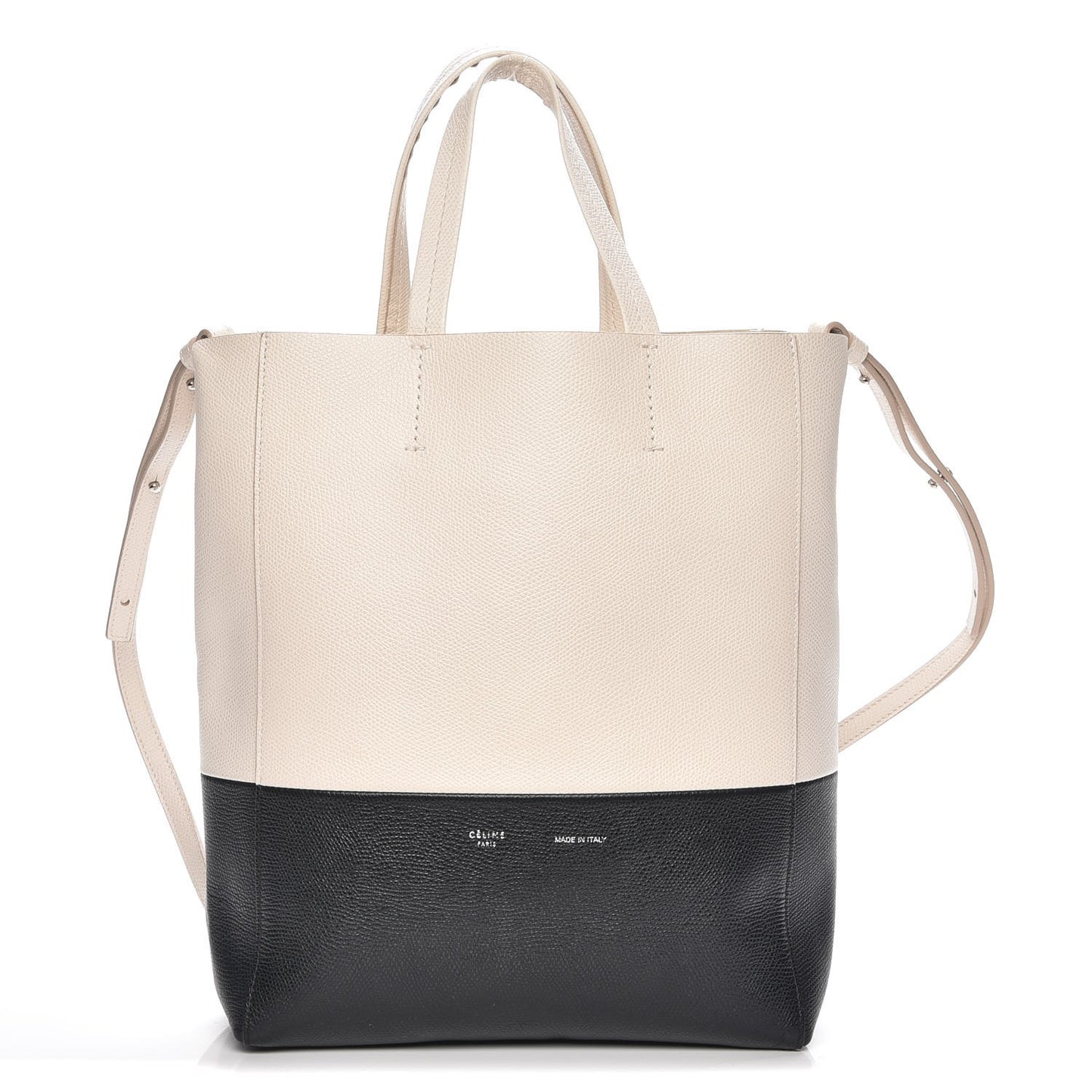 Grained Calfskin Small Vertical Bi-Cabas Cream Black