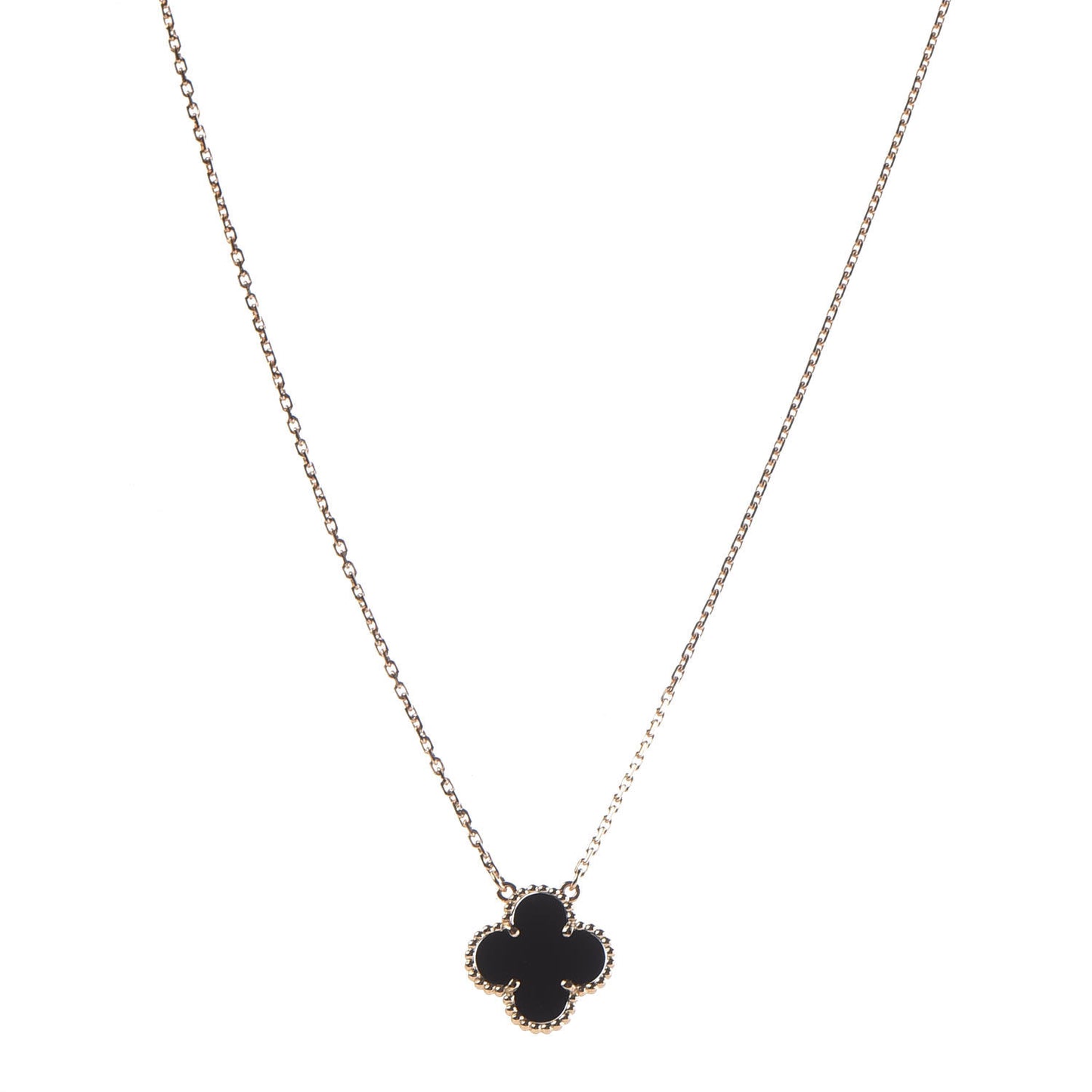 18K Yellow Gold Black Onyx Vintage Alhambra Pendant Necklace