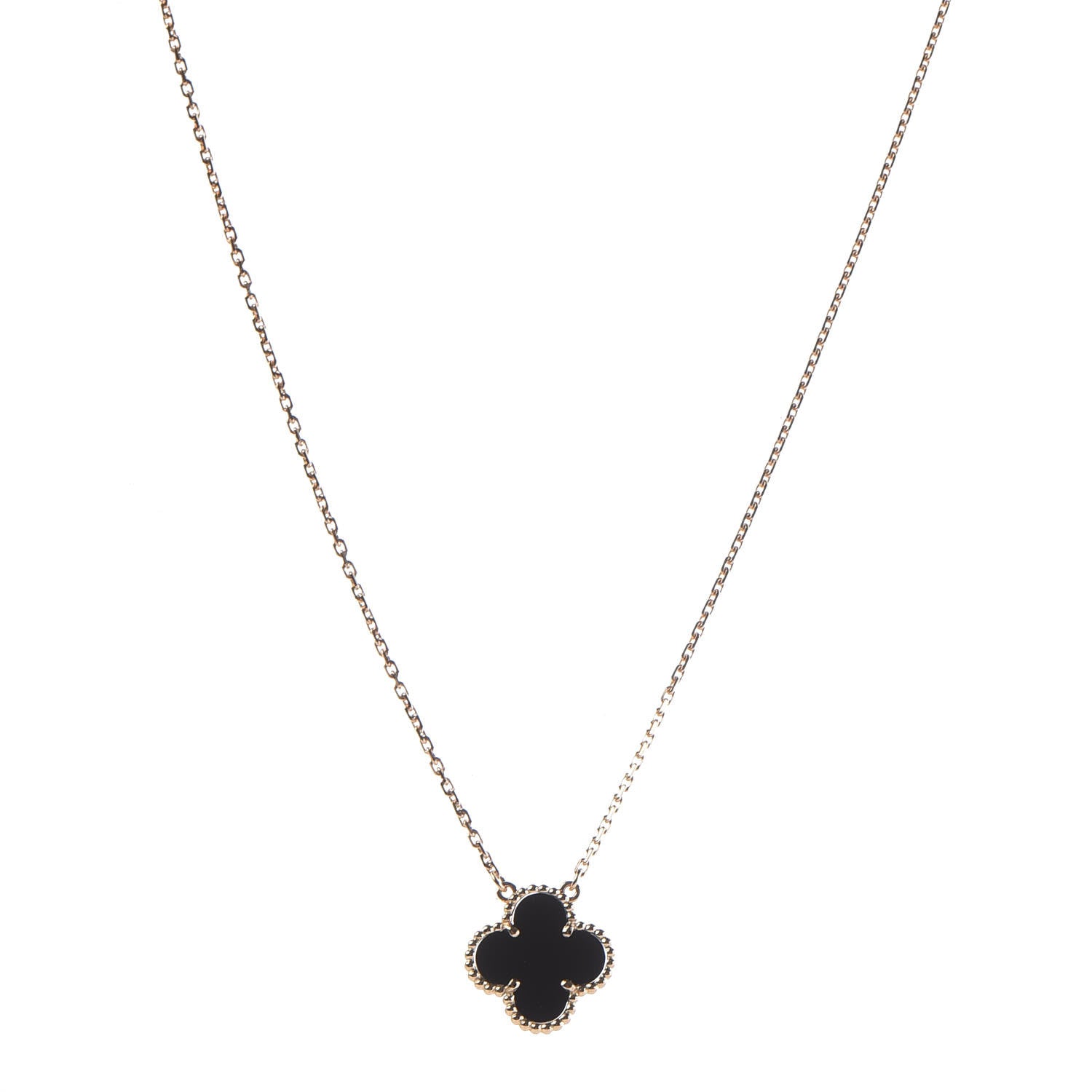 Van Cleef & Arpels 18K Yellow Gold Black Onyx Vintage Alhambra Pendant Necklace 1 of 7