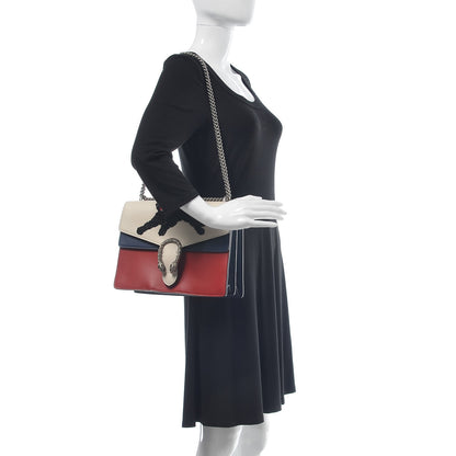 Gucci Calfskin Panther Embroidered Medium Dionysus Shoulder Bag White Blue Hibiscus Red 2 of 10