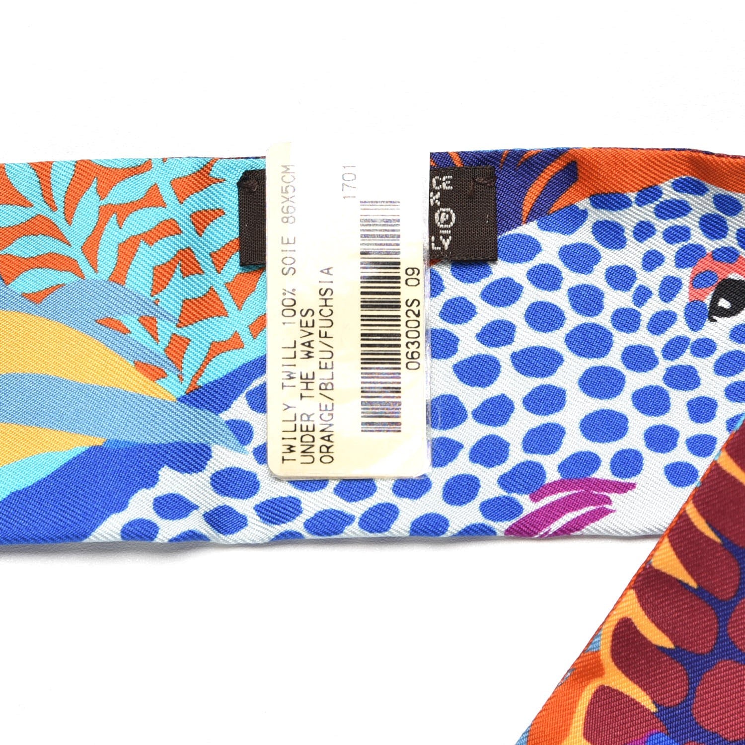Hermes Silk Under The Waves Twilly Orange Bleu Fuchsia 3 of 5