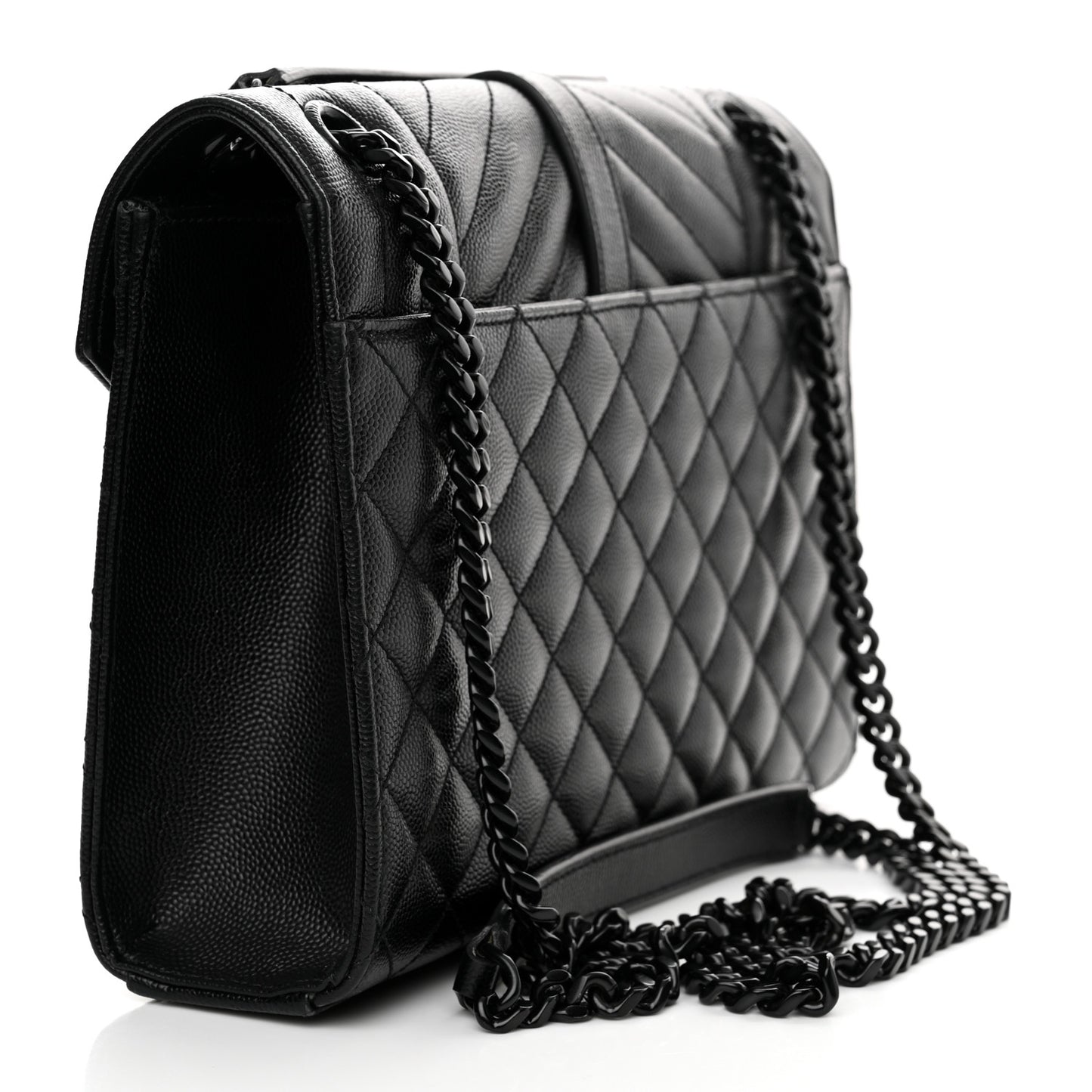 Grain De Poudre Textured Mixed Matelasse Triquilt Medium Monogram Monochrome Satchel Black
