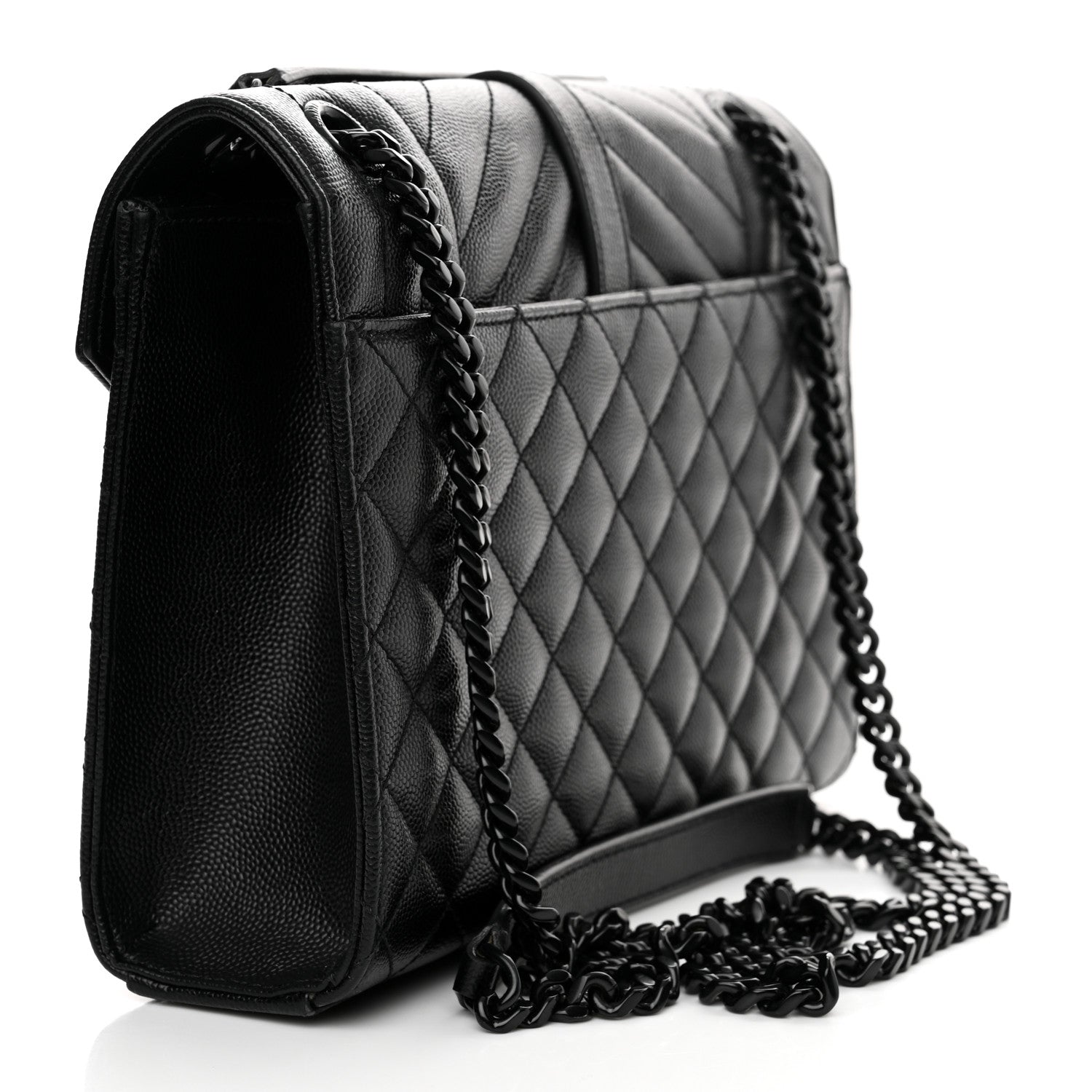 Saint Laurent Grain De Poudre Textured Mixed Matelasse Triquilt Medium Monogram Monochrome Satchel Black 3 of 14