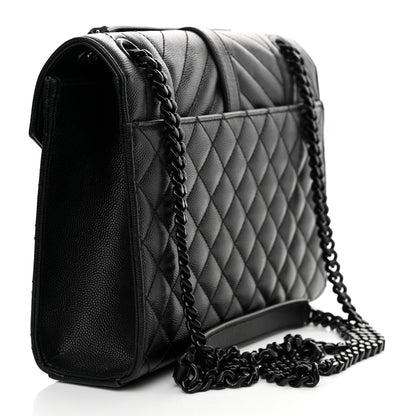 Saint Laurent Grain De Poudre Textured Mixed Matelasse Triquilt Medium Monogram Monochrome Satchel Black 3 of 14