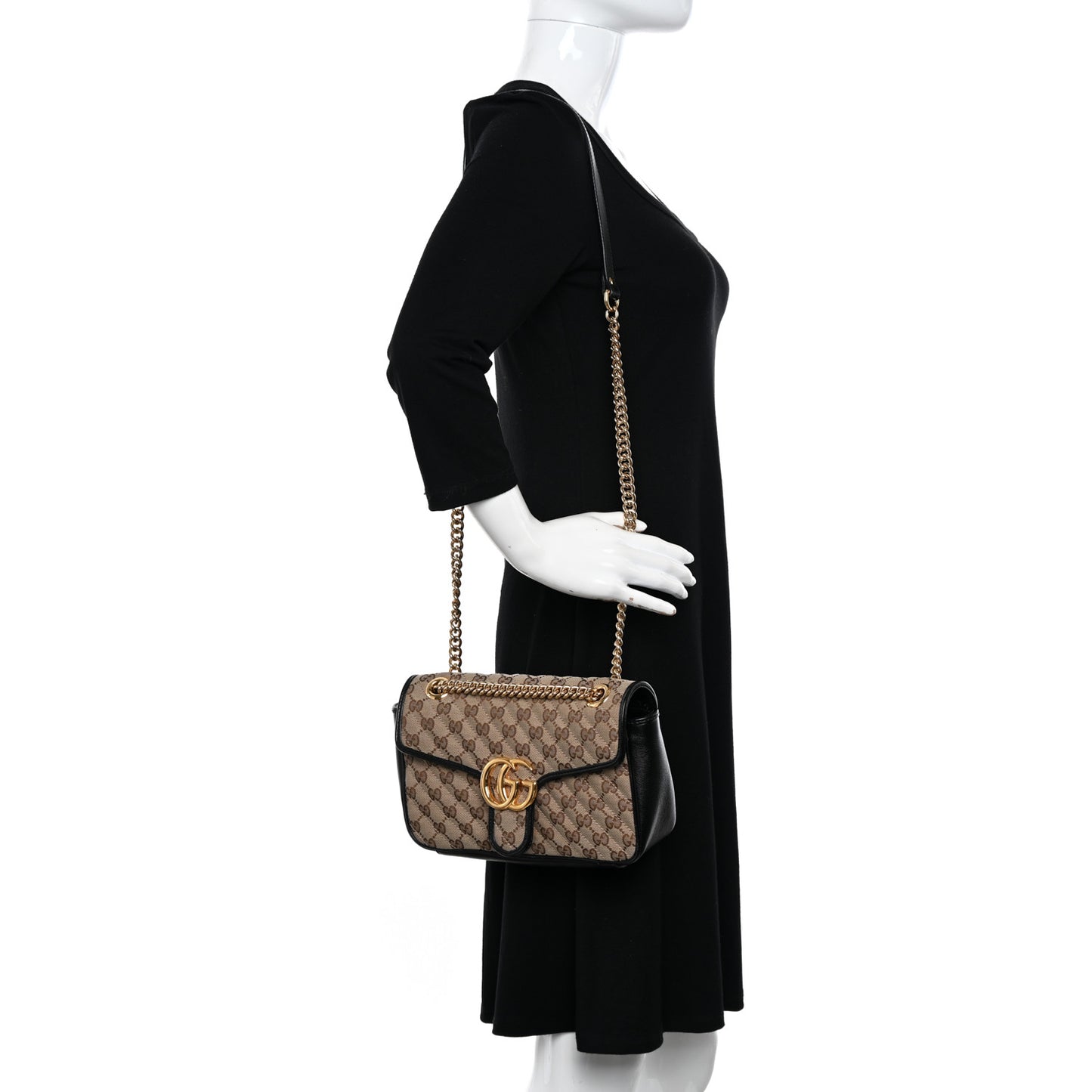 Monogram Matelasse Diagonal Small GG Marmont Shoulder Bag Beige Black