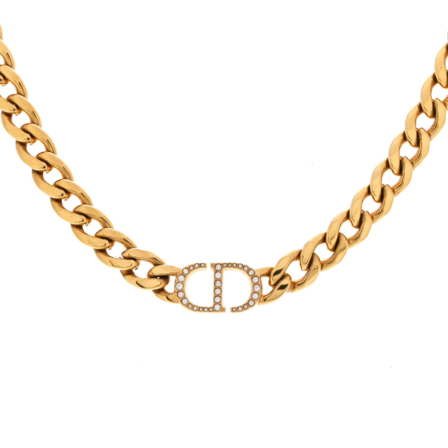 Christian Dior Metal Crystal 30 Montaigne Necklace Gold 1735481