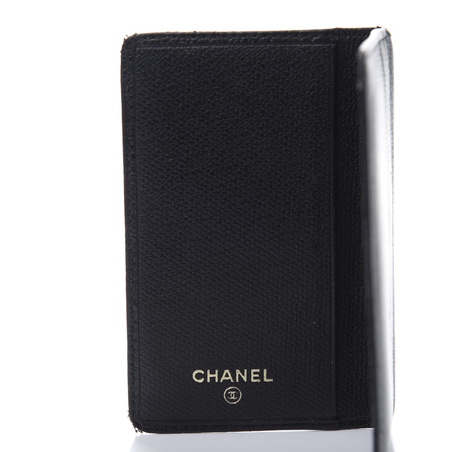 Grained Calfskin Small CC Button Pocket Agenda Cover Black