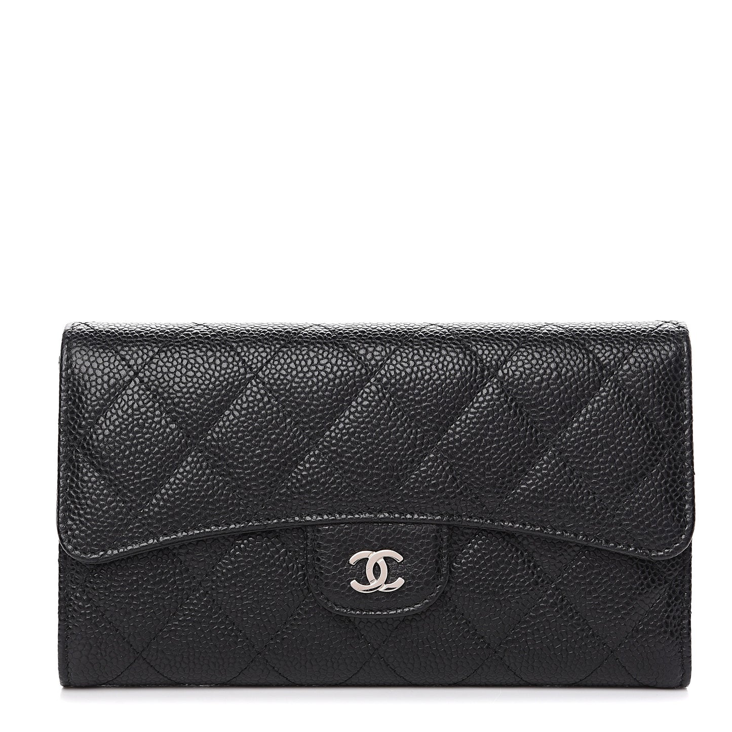 Caviar Quilted Large Flap Wallet Black