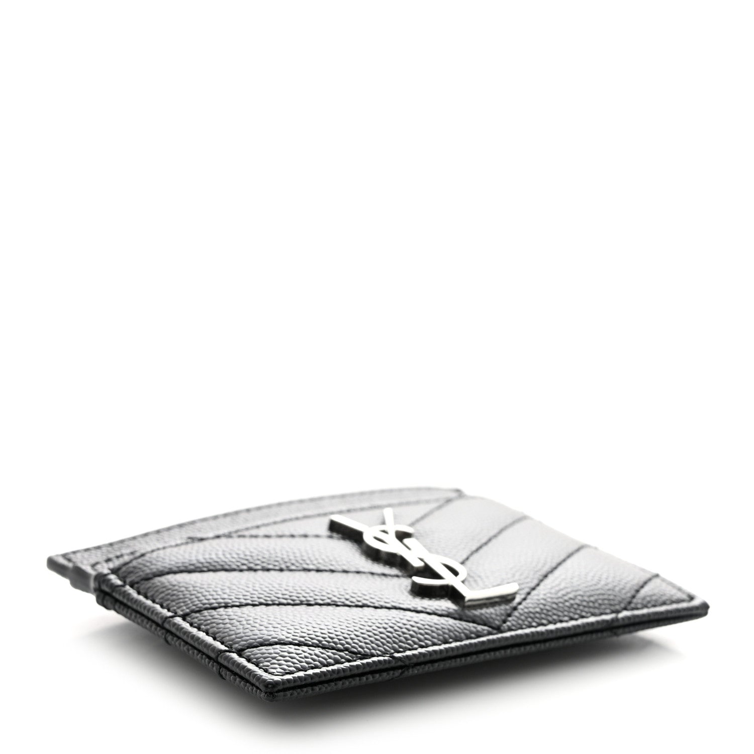 Saint Laurent Grain De Poudre Matelasse Chevron Monogram Credit Card Case Black 4 of 8