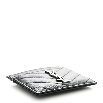 Saint Laurent Grain De Poudre Matelasse Chevron Monogram Credit Card Case Black 4 of 8