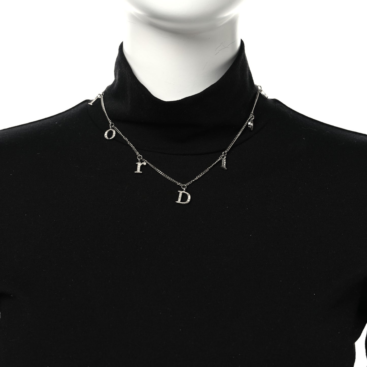 Crystal Metal Logo Necklace Silver