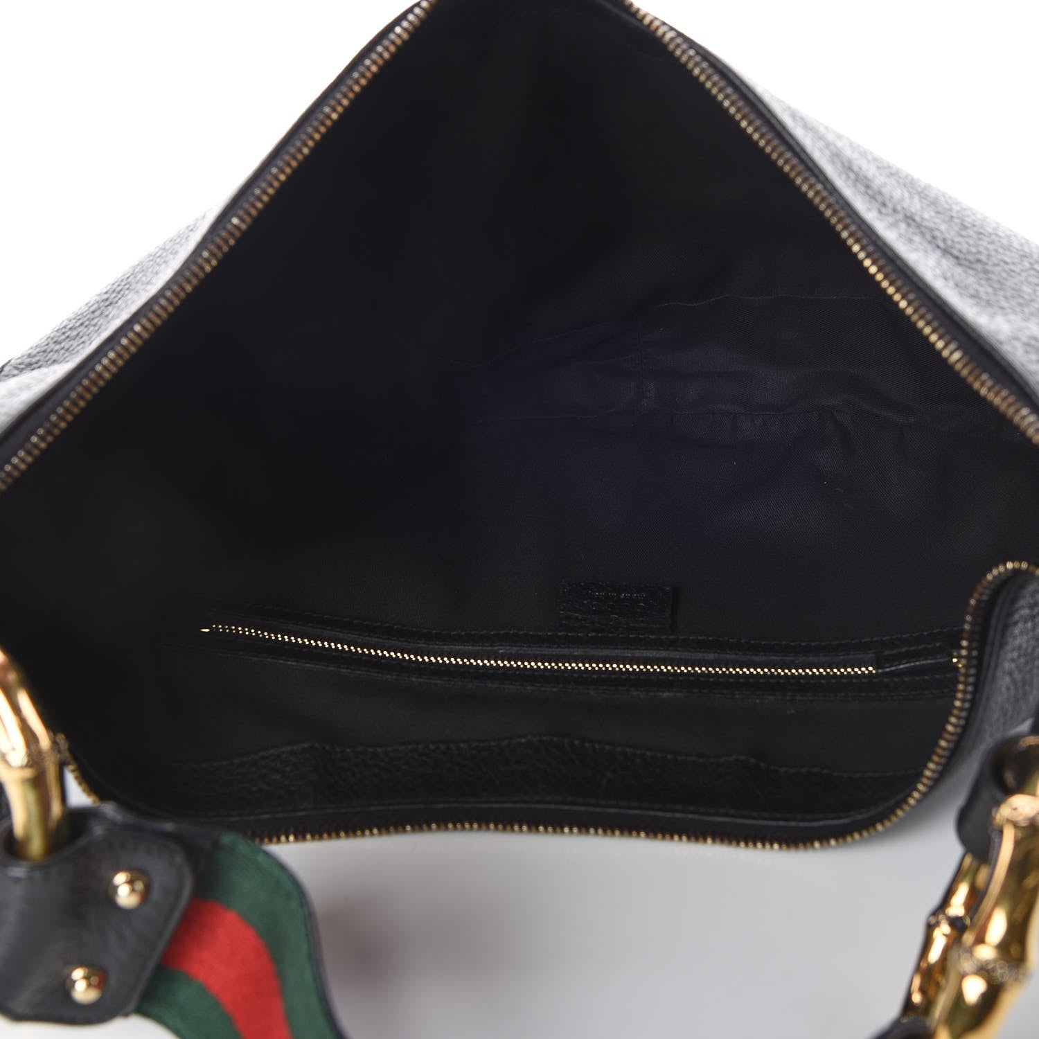 Gucci Pebbled Calfskin Web Bamboo Ring Hobo Black 5 of 7